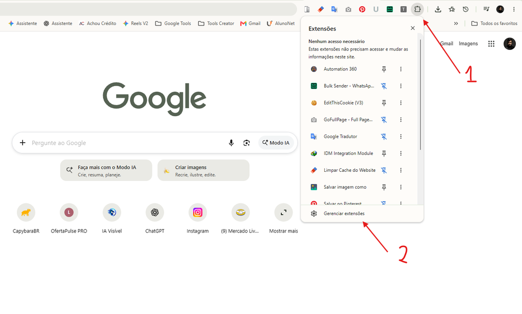 Como Fixar Produto na Live do TikTok Shop pelo PC Automaticamente 3 Página Gerenciar extensões do Google Chrome